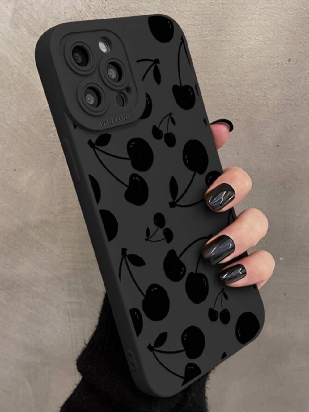 🆕 iPhone 16 Pro Max Black Cherry 🍒 Pattern Soft Phone Case!